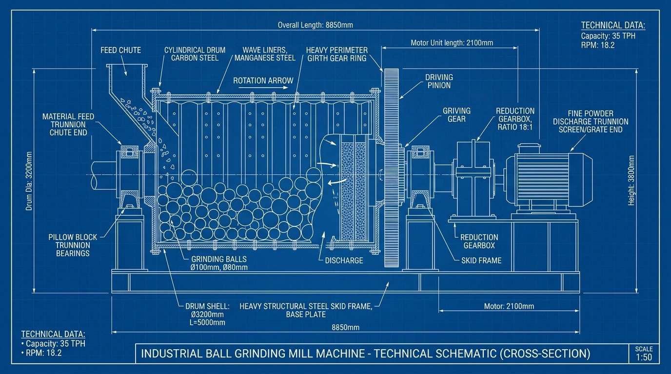 Ball Milling Machine Diagram Cross Section Schematic - N.S. Engineering Works