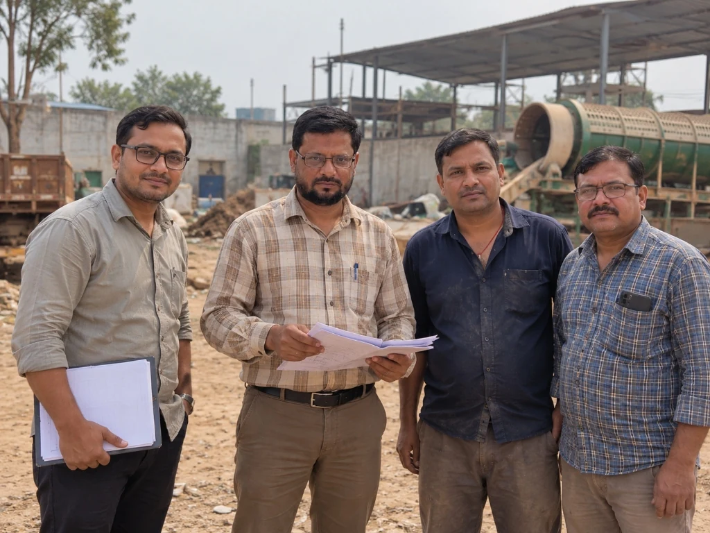 N.S. Engineering Works Founder Manshad Ansari On-Site Project Inspection with Clients at Solid Waste Trommel Plant